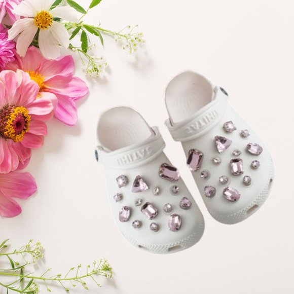 Light Pink Glass Rhinestone Shoe Charms - Picture 8 of 11